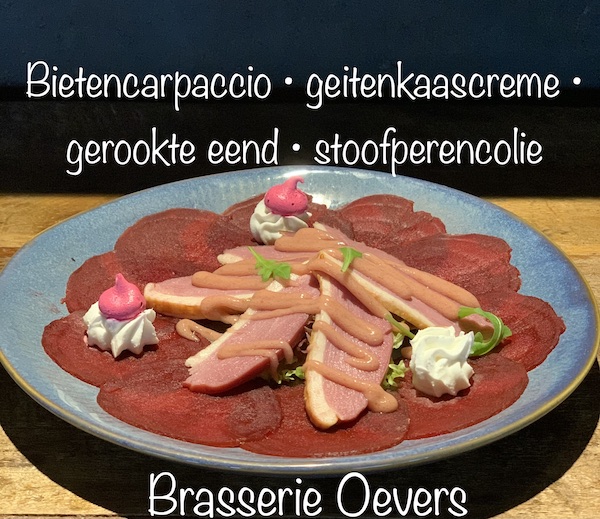 Gerookte eendenborst · bietencarpaccio