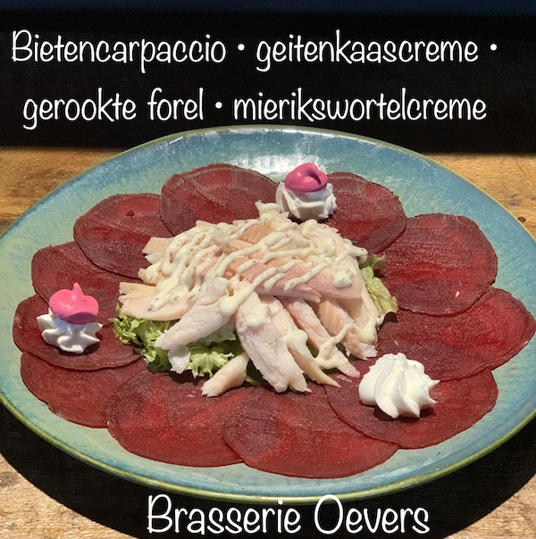 Gerookte forel · bietencarpaccio