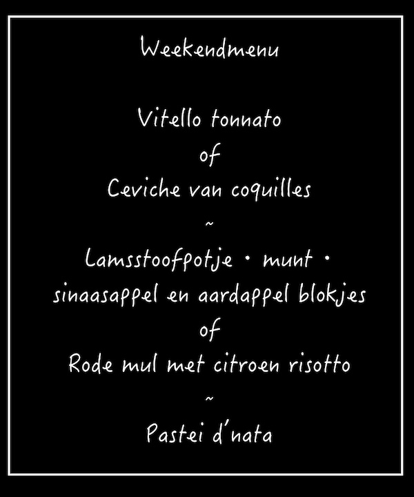 vrijdag zaterdag zondag menu